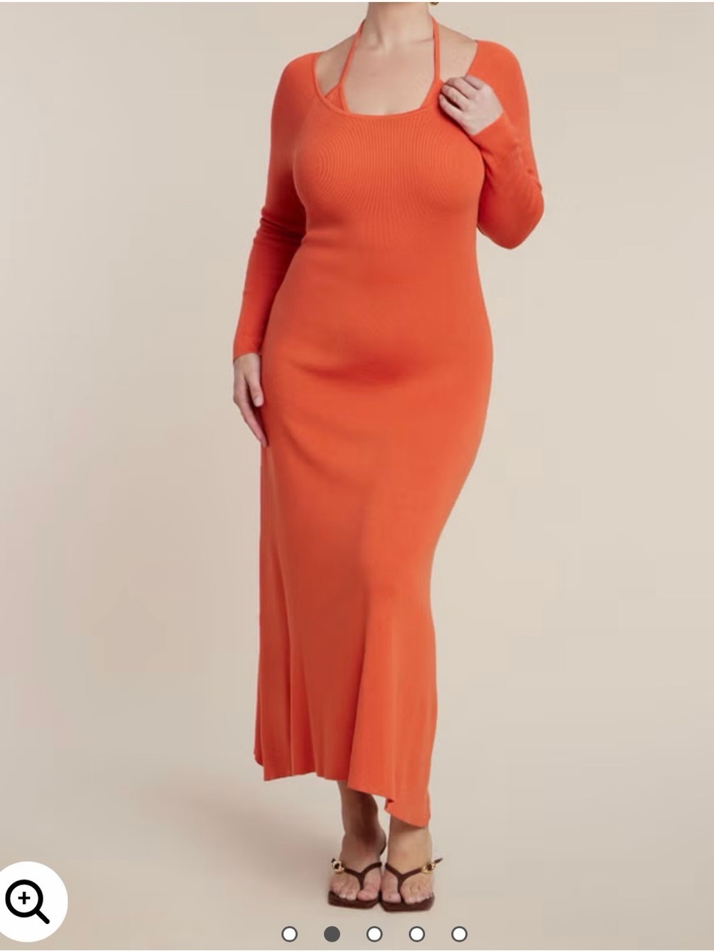 Eloquii Orange Long Sleeve Scoop Neck Maxi Dress